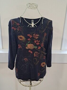 Vtg. 90s Mom Endless Designs Embellished Fall Halloween Witchy Boho Top Large.